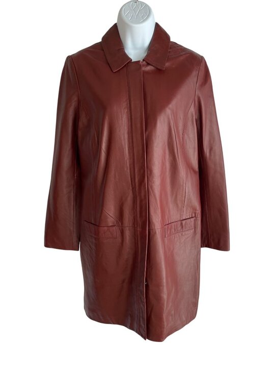 Halogen Jackets & Blazers - Vintage Halogen Womens Leather Coat Small S Burgundy Button-Up Jacket DH2